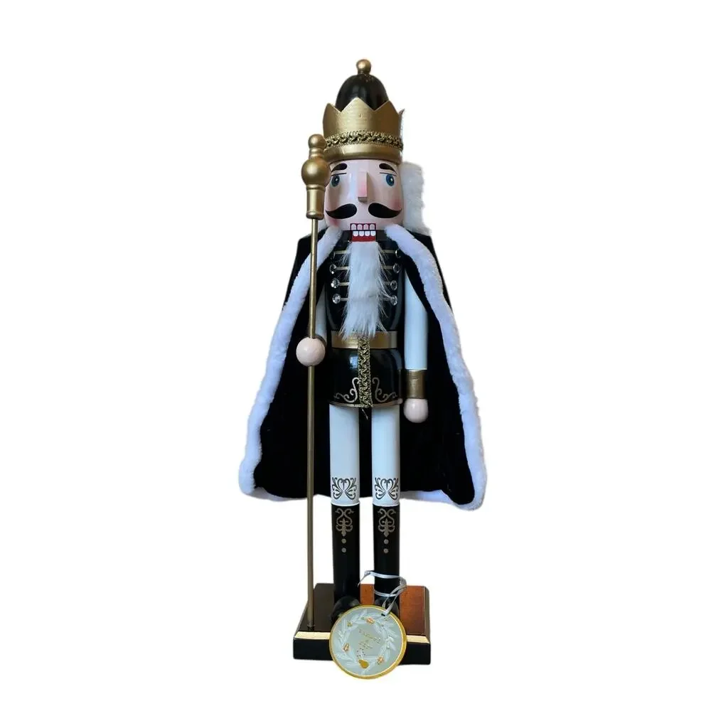 Large 22in KING NUTCRACKER w/ Cape Holiday Glam Black White Gold New